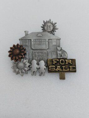 Vintage 1980's Pewter For Sale Realtor Brooch